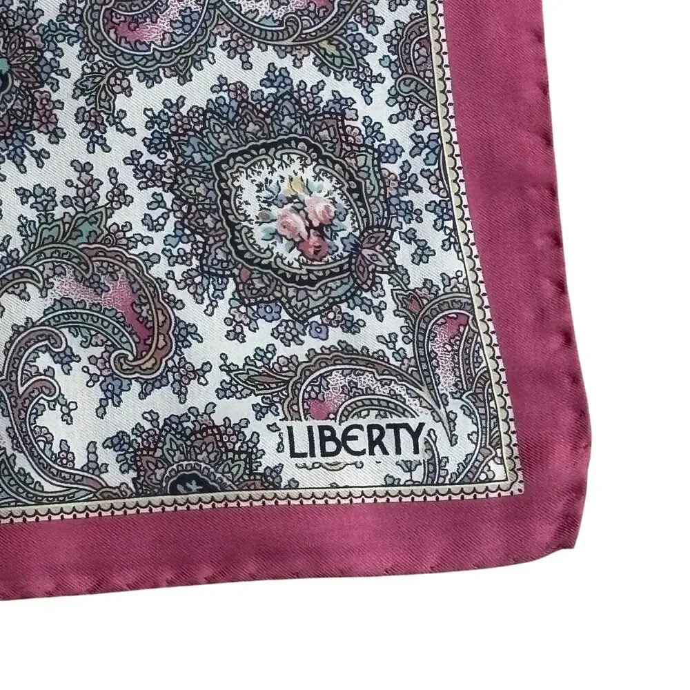LIBERTY all silk square scarf made in Italy pink & cream paisley hand rolled hem